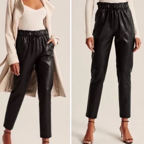 Abercrombie & Fitch Vegan Faux Leather Pants Drawstring Size S - Picture 1 of 7